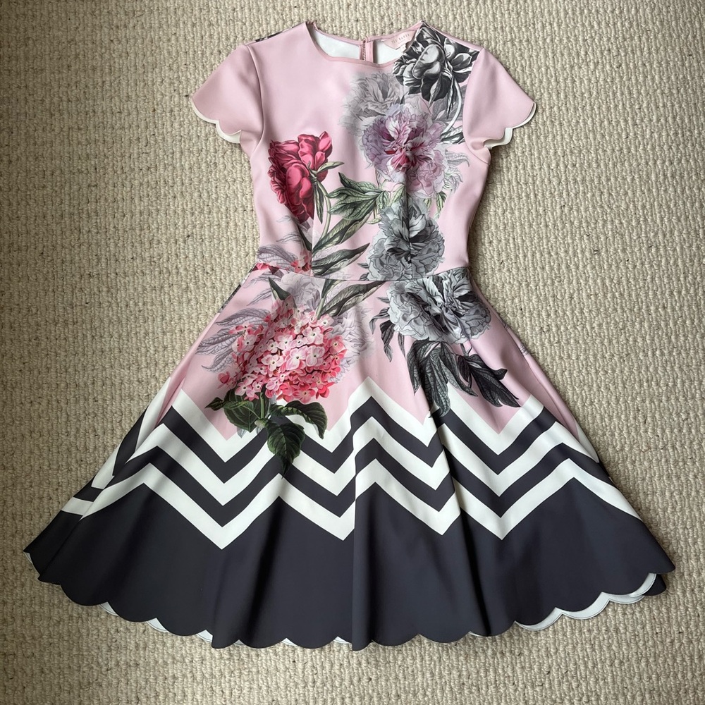 Ted Baker Pink and White Dress - Size 1